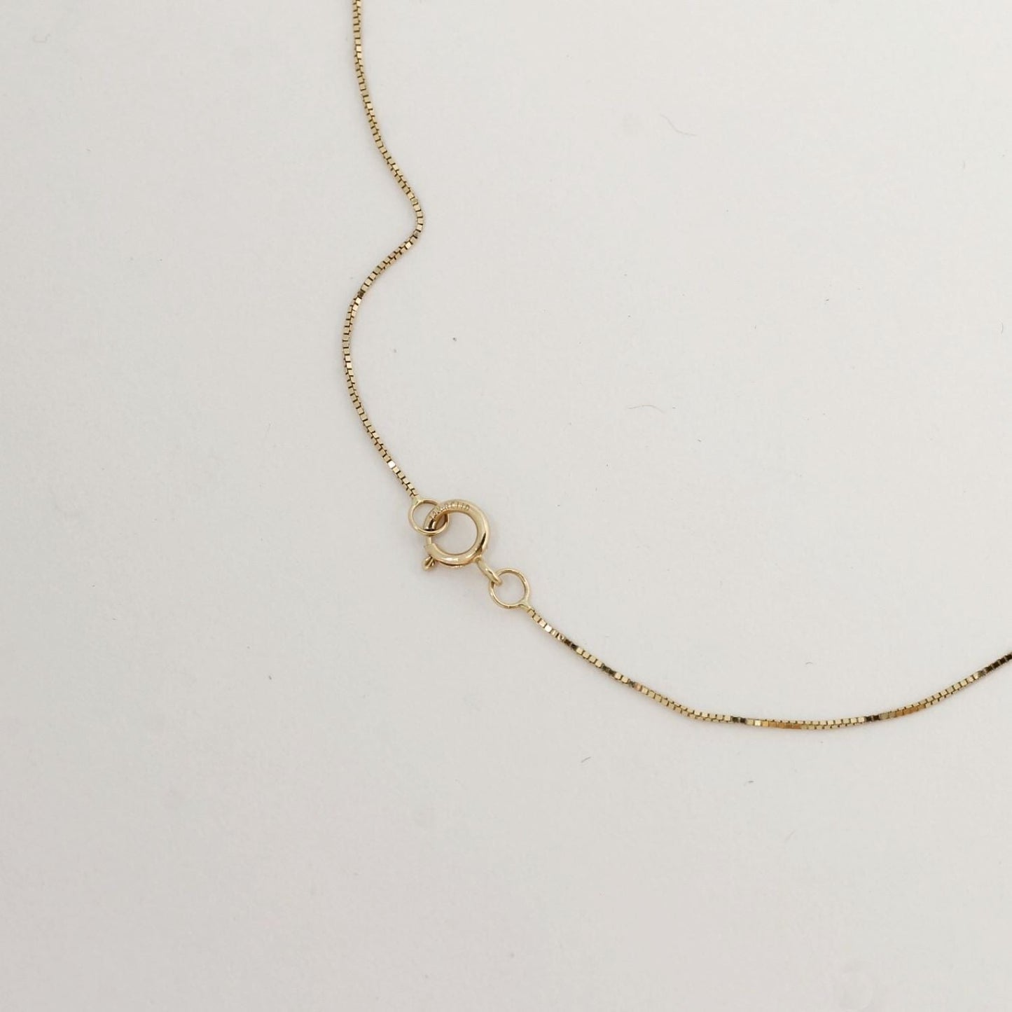 Gold chain necklace on a light beige background